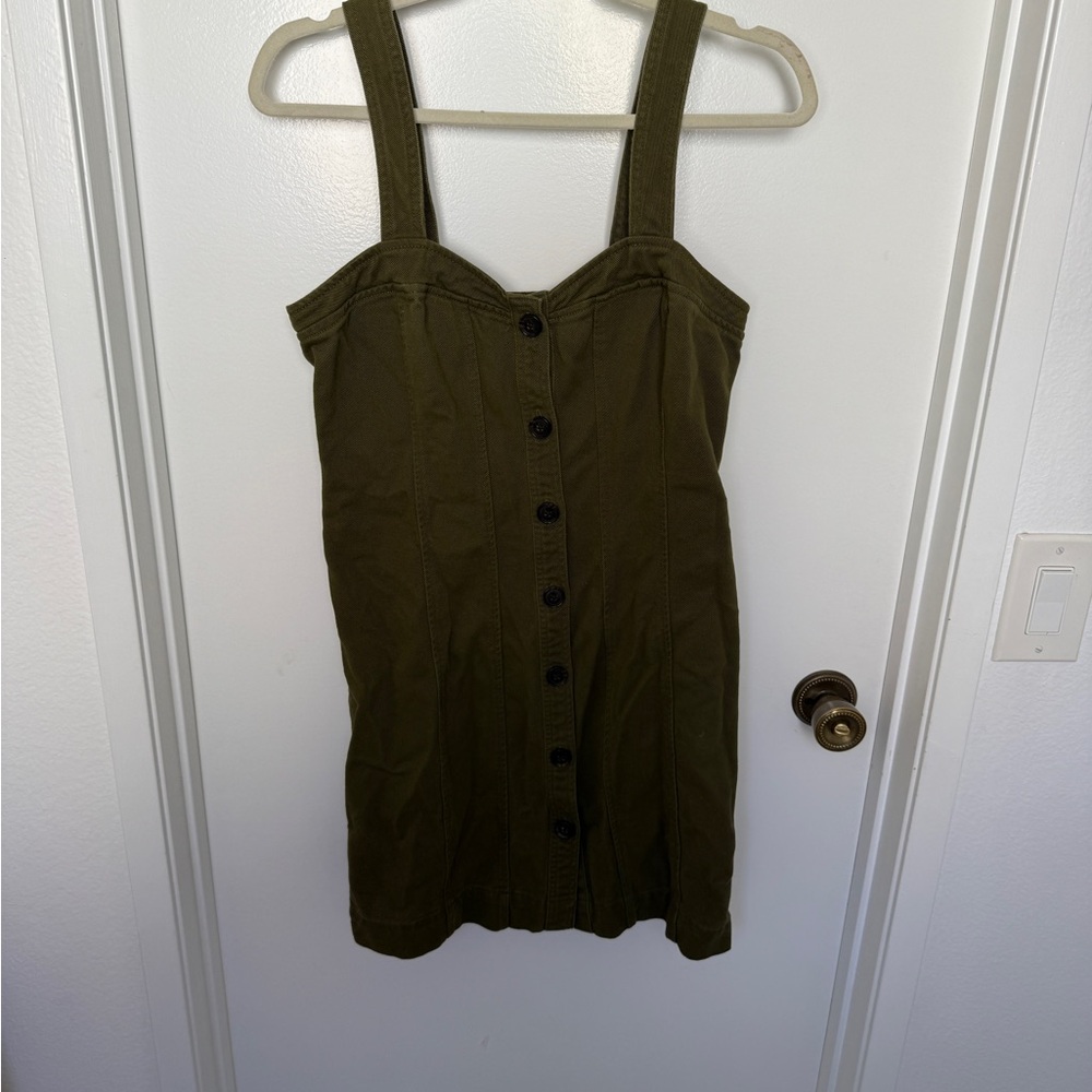 Olive Green Button-Front Womens Tank Dress